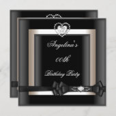 バースデーパーティーエレガント白黒ダイヤモンド 招待状 (正面/裏面)