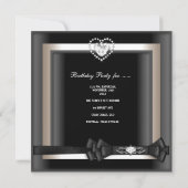 バースデーパーティーエレガント白黒ダイヤモンド 招待状 (裏面)