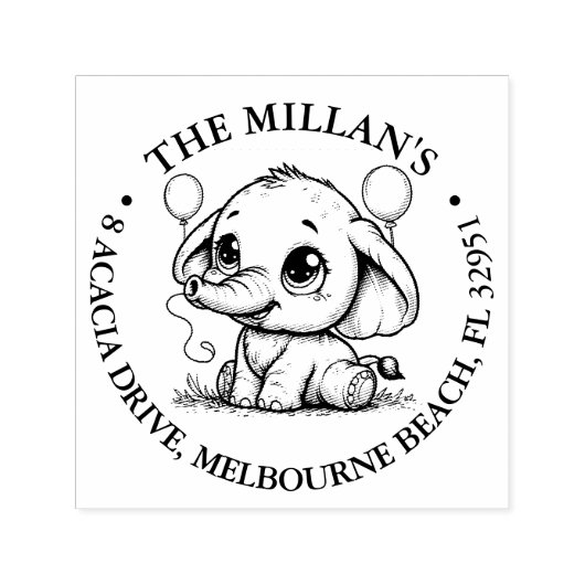 バースデーパーティーエレファントテーマ セルフインキングスタンプ (デザイン)