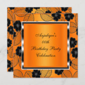 バースデーパーティーオレンジダマスクシルバーブラック 招待状 (正面/裏面)