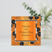 バースデーパーティーオレンジダマスクシルバーブラック 招待状 (スタンド正面)