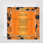 バースデーパーティーオレンジダマスクシルバーブラック 招待状 (裏面)