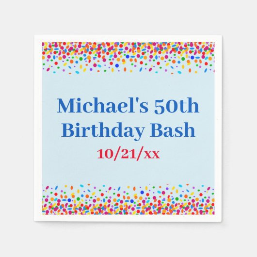 バースデーパーティーカッコいいブルーおもしろいカラフル紙吹雪 スタンダードカクテルナプキン (正面)