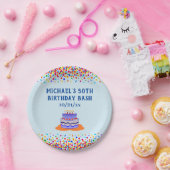 バースデーパーティーカッコいいブルーケカラフルーキ ペーパープレート (パーティー)