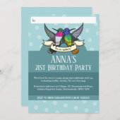 バースデーパーティーカラフルハミングバード招待状 招待状 (正面/裏面)