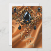 バースデーパーティーカラメル金ゴールドシルクブラックジュエル 招待状 (正面)