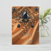 バースデーパーティーカラメル金ゴールドシルクブラックジュエル 招待状 (スタンド正面)