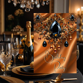 バースデーパーティーカラメル金ゴールドシルクブラックジュエル 招待状