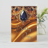 バースデーパーティーカラメル金ゴールドシルクブラックブルージェム 招待状 (スタンド正面)