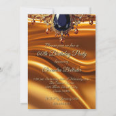 バースデーパーティーカラメル金ゴールドシルクブラックブルージェム 招待状 (裏面)