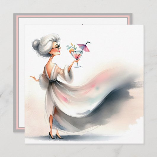 バースデーパーティークラシーな女性カクテル 招待状 (正面/裏面)