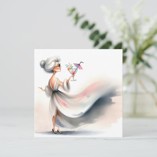 バースデーパーティークラシーな女性カクテル 招待状 (スタンド正面)