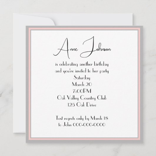 バースデーパーティークラシーな女性カクテル 招待状 (裏面)