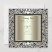 バースデーパーティークリームミント金ゴールドシルバーブラックボウ2 招待状 (裏面)