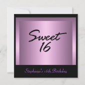 バースデーパーティーグラマールピンクブラックスウィート16 招待状 (裏面)