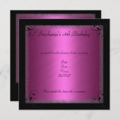 バースデーパーティーグラモールホットピンクブラックスウィート16 招待状 (正面/裏面)