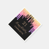 バースデーパーティーグリッターブラックレインボーピンクの輝き スタンダードカクテルナプキン (角)