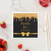 バースデーパーティーグリッターブラック金ゴールドモノグラム スタンダードカクテルナプキン (インサイチュ)