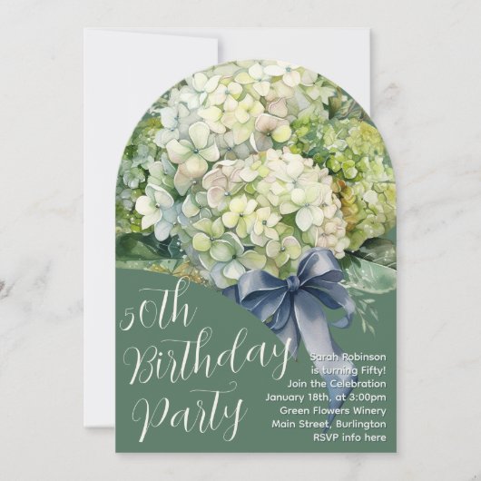 バースデーパーティーグリーンアジサイ花招待状 招待状 (正面)