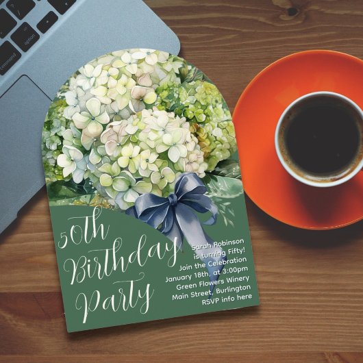 バースデーパーティーグリーンアジサイ花招待状 招待状