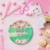 バースデーパーティーグリーンウッド赤面花模様 ペーパープレート (パーティー)