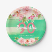 バースデーパーティーグリーンウッド赤面花模様 ペーパープレート (正面)