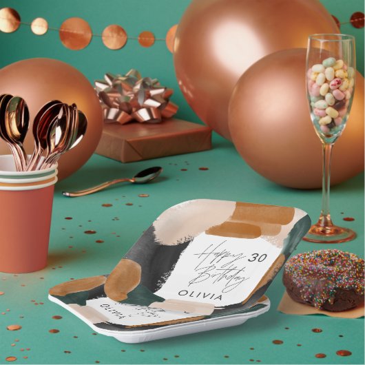 バースデーパーティーグリーンテラコッタ抽象芸術デコールパップ ペーパープレート (複数)