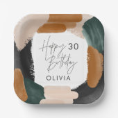 バースデーパーティーグリーンテラコッタ抽象芸術デコールパップ ペーパープレート (正面)