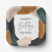 バースデーパーティーグリーンテラコッタ抽象芸術デコール ペーパープレート (正面)