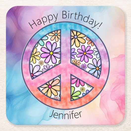 バースデーパーティーグルービーヒッピー紙コースター スクエアペーパーコースター (正面)
