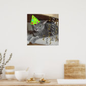 バースデーパーティーグレイキャット ポスター (キッチン)