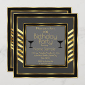 バースデーパーティーグレイブラック金ゴールドアールデコマルティーニ 招待状 (正面/裏面)