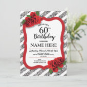 バースデーパーティーグレーレッドローズシルバーグリッター60th 招待状 (スタンド正面)