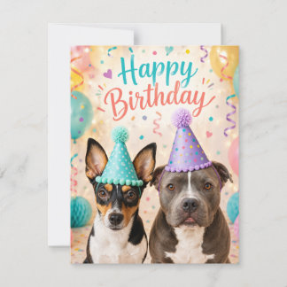バースデーパーティーケーキの犬たち お誕生日おめでとうグリーティングカード ノートカード