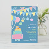 バースデーパーティーケーキフラット招待状 招待状 (スタンド正面)