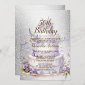 バースデーパーティーケーキラベンダーフローラ水彩 招待状 (正面/裏面)