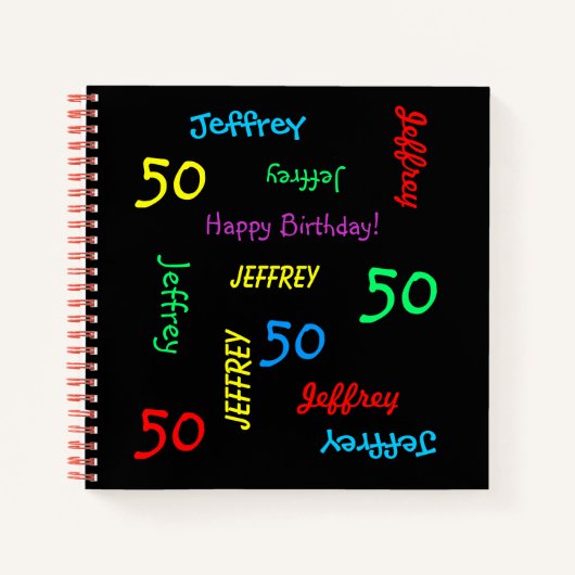 バースデーパーティーゲストブック、任意の名前、任意の年齢、おもしろい ノートブック (正面)