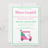 バースデーパーティーゴルファー名門私立校風のゴルフピンクゴルフカート 招待状 (正面)