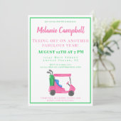 バースデーパーティーゴルファー名門私立校風のゴルフピンクゴルフカート 招待状 (スタンド正面)