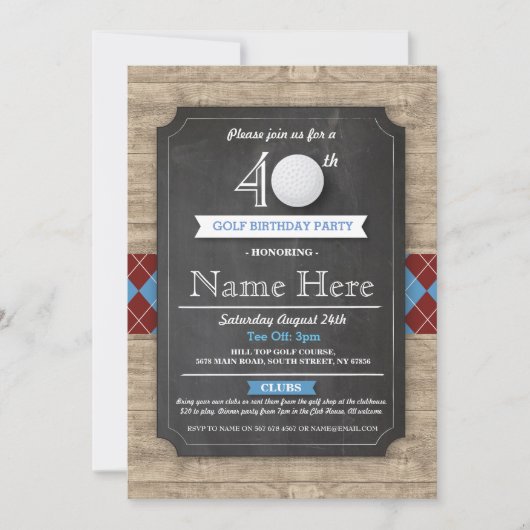 バースデーパーティーゴルフボール30日40日50招待状 招待状 (正面)