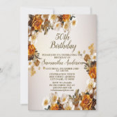 バースデーパーティーゴールデンオレンジホワイト素朴花 招待状 (正面)