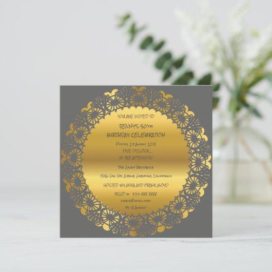 バースデーパーティーゴールデングレーレースグラムリース 招待状 (スタンド正面)