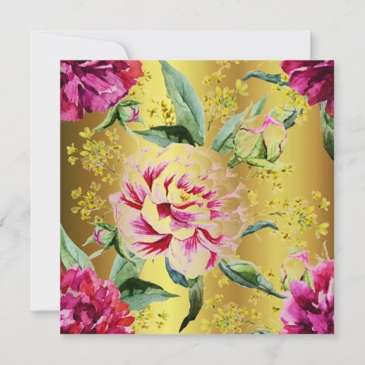 バースデーパーティーゴールデンフローラ牡丹ピンクグリーン 招待状 (裏面)