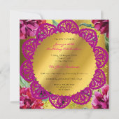 バースデーパーティーゴールデンフローラ牡丹ピンクグリーン 招待状 (正面)