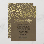 バースデーパーティーゴールドフォイルモダンシック素朴クラフト 招待状 (正面/裏面)