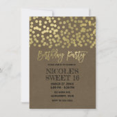 バースデーパーティーゴールドフォイルモダンシック素朴クラフト 招待状 (正面)