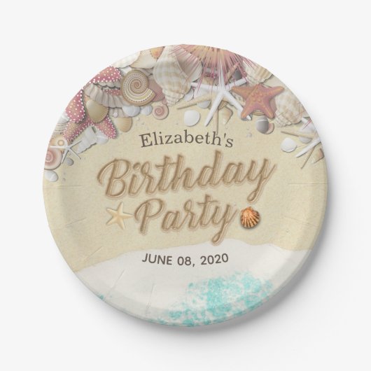 バースデーパーティーサマーシービーチスターフィッシュシーシェル ペーパープレート (正面)