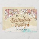 バースデーパーティーサマービーチヒトデ貝 招待状 (正面/裏面)
