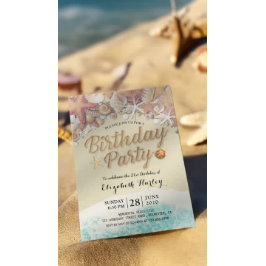 バースデーパーティーサマービーチヒトデ貝 招待状