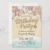 バースデーパーティーサマービーチヒトデ貝 招待状 (正面)